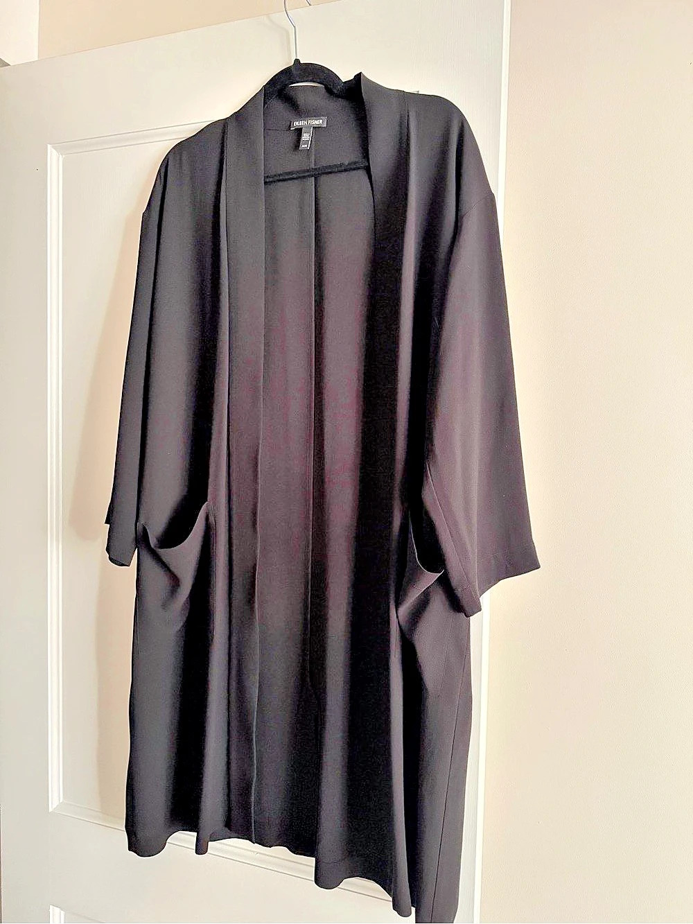 Eileen Fisher Black Open Front Duster Size Medium Like New